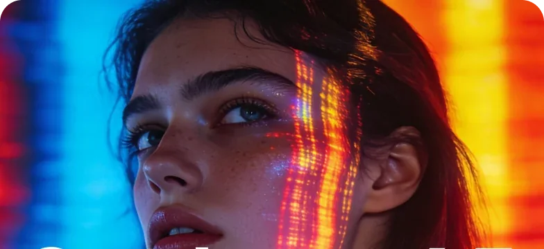 Ad Creative — Close-up face lit by projected stripes of red and blue light
