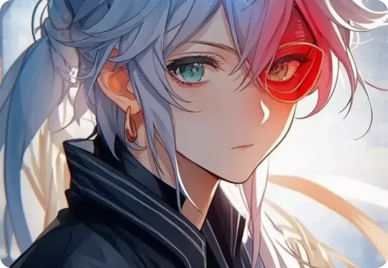 Period Portraits — Anime-style portrait of a white-haired character in red-tinted glasses